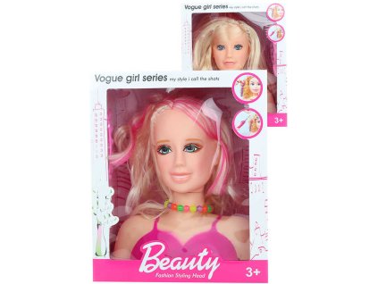 Hlava česací blondýnka set s hřebenem a doplňky 2 druhy v krabici