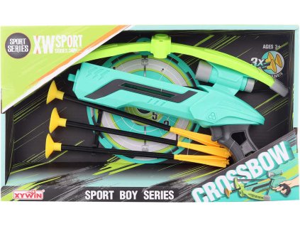 Kuše dětská barevná se zaměřovačem set se 3 soft šípy na přísavky