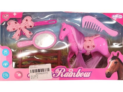 Koník barevný česací plastový set s doplňky v krabici 3 barvy