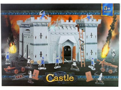 Hrad plastový 29cm herní set s figurkami rytířů 6cm a zbraněmi v krabici