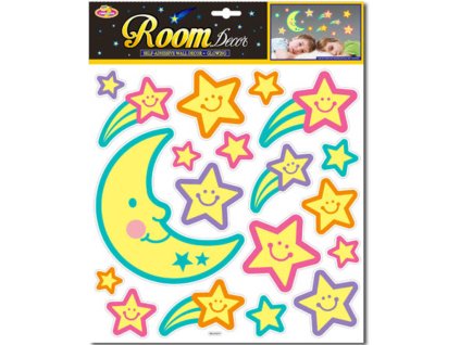 Měsíc a hvězdy nalepovací noční obloha dekorace barevná svítící ve tmě