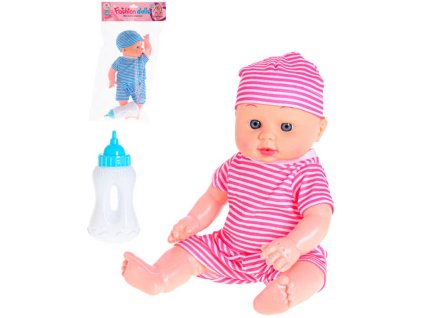 Panenka miminko 29cm pruhovaný obleček pije čůrá set s lahvičkou 2 barvy