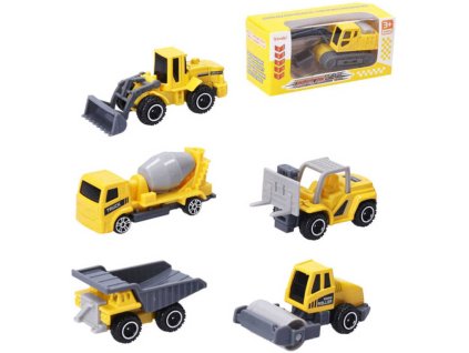Auto pracovní kovové 8cm stavební stroje plast v krabici 6 druhů