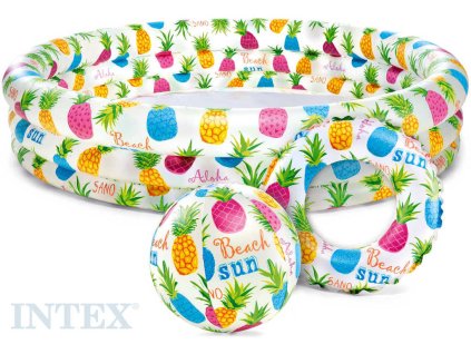 INTEX Nafukovací set bazén 132x28cm s míčem a plavacím kolem ananas do vody