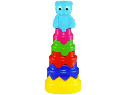 PL Baby skládačka věž velká skládací tvary s medvídkem pro miminko 2 barvy