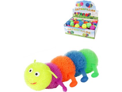 Housenka gumová elastická puffer 16cm s bodlinkami natahovací barevná