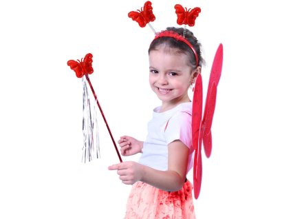 KARNEVAL Motýlí křídla s čelenkou a hůlkou červená *KARNEVALOVÝ DOPLNĚK*