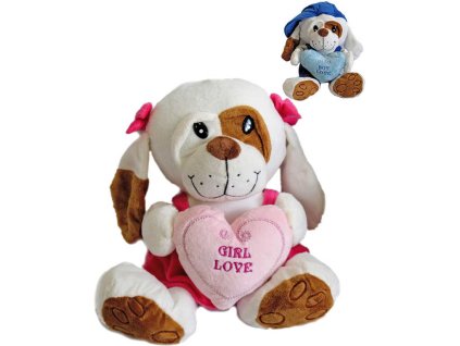 PLYŠ Pejsek v oblečku Love 25cm se srdíčkem 2 druhy *PLYŠOVÉ HRAČKY*