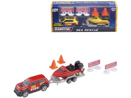Teamsterz námořní záchranná služba set auto s přívěsem a člunem 2 druhy kov