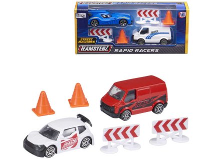 Teamsterz auto závodní set s dodávkou a doplňky Rapid Racers 2 druhy kov