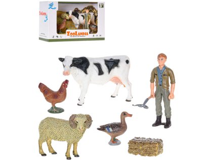 Zoolandia farma herní set zvířátka 4ks s farmářem a doplňky plast
