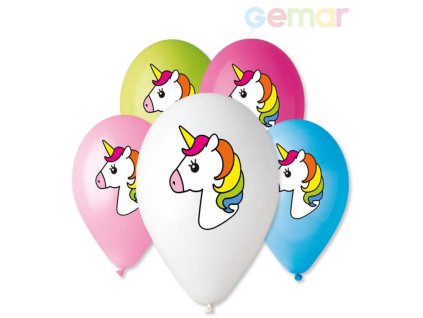 GEMAR Balónky nafukovací 30cm potisk JEDNOROŽEC různé barvy set 5ks v sáčku