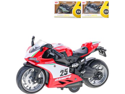 Motorka 14cm kovový motocykl 1:12 zpětný chod 3 barvy v krabičce