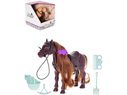 Koník osedlaný 17cm dlouhá hříva česací s doplňky 2 barvy plast