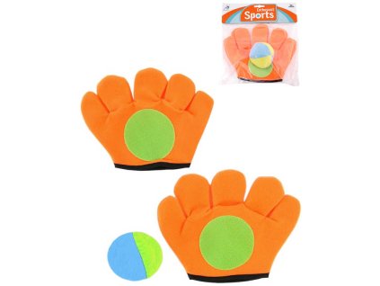 Hra Catch ball oranžová rukavice chytací set 2ks se soft míčkem v sáčku