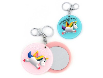 Přívěšek s jednorožcem 8cm klíčenka se zrcátkem s karabinkou 6 druhů plast
