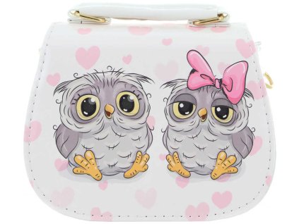 Kabelka bílá lakovaná s obrázkem sovičky 16, x15x7cm