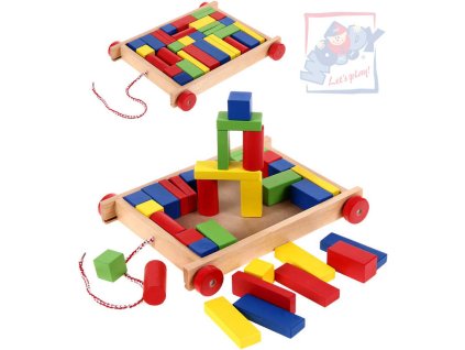 WOODY DŘEVO Vozík s kostkami malý 34 dílků *DŘEVĚNÉ HRAČKY*