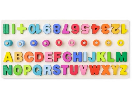 WOODY DŘEVO Počítání s písmeny a číslicemi didaktická destička