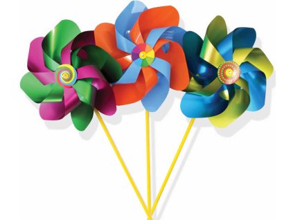 PEXI Větrník klasický maxi metalický lesk plastová tyčka 22x42cm mix barev