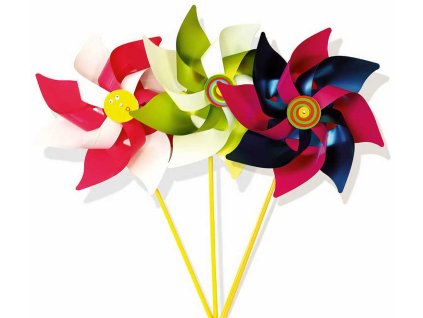 PEXI Větrník klasický metalický lesk plastová tyčka 22x42cm mix barev