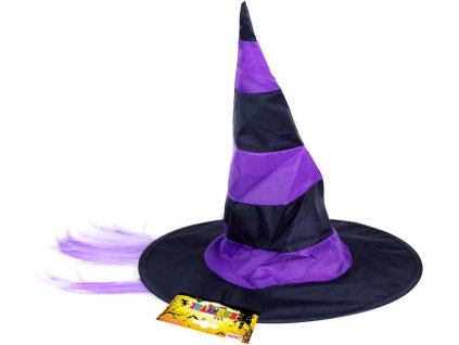 KARNEVAL Klobouk čarodějnický s fialovými vlasy *KARNEVALOVÝ DOPLNĚK*
