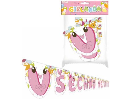 Girlanda Všechno nejlepší party dekorace závěsná 215cm holčičí papír