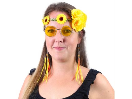 KARNEVAL Sada hippies žlutá brýle s čelenkou a náušnicemi *KARNEVALOVÝ DOPLNĚK*