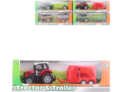 Traktor kovový s přívěsem 23cm 4 druhy v krabici