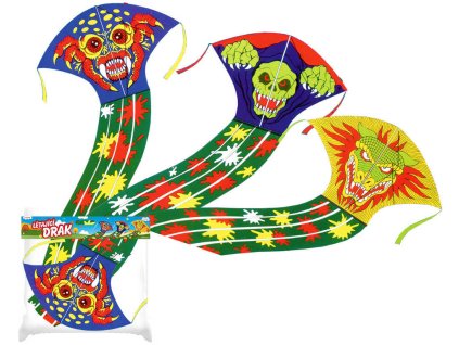 Drak létající plastový Monster 43x70cm dlouhý ocas 3 druhy
