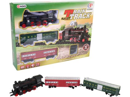 Vlaková souprava osobní vláček historický s kolejemi na baterie Světlo Zvuk