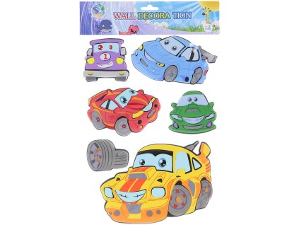 Dekorace pěnová nástěnná dětské motivy veselá autíčka 6ks