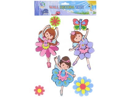 Dekorace pěnová nástěnná dětské motivy Víly + kvítky 7ks