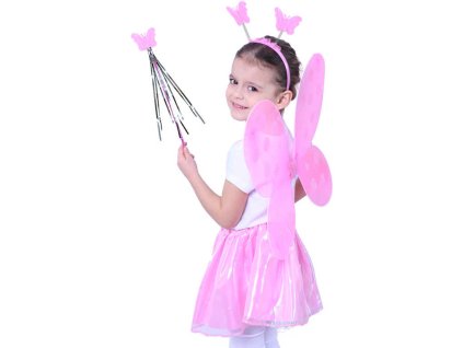 KARNEVAL Motýlí křídla s čelenkou a hůlkou růžová I. *KARNEVALOVÝ DOPLNĚK*