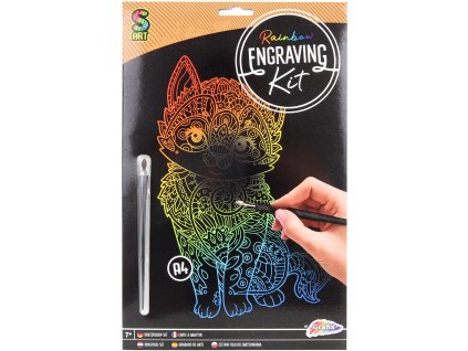 GRAFIX Obrázek vyškrabovací Kočka duhový kreativní set se škrabacím perem