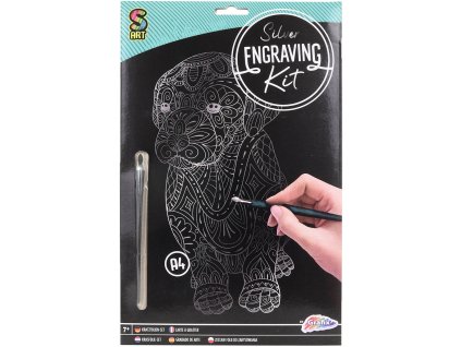 GRAFIX Obrázek vyškrabovací Pejsek stříbrný kreativní set se škrabacím perem