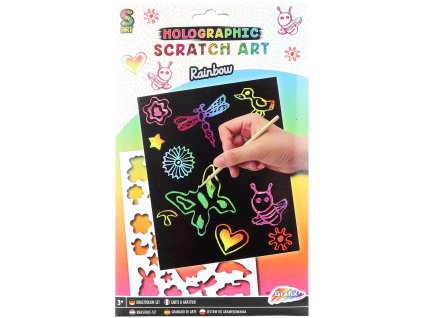 GRAFIX Vyškrabovací obrázky duhové set 4 archy se šablonami a škrabacím perem