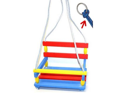 DŘEVO Houpačka dětská 39x30cm barevná závěsná se zábranou dřevěná