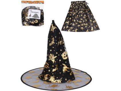 KARNEVAL Šaty set čarodějnický klobouk + plášť *KOSTÝM*