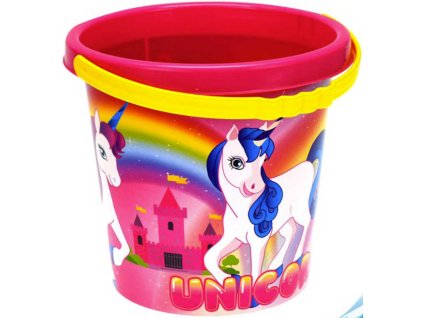 Baby kbelík na písek jednorožec 17cm holčičí růžový s obrázkem Unicorn
