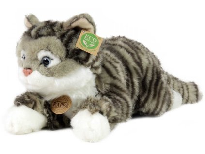 PLYŠ Kočka 42cm šedá mourovatá ležící Eco-Friendly *PLYŠOVÉ HRAČKY*