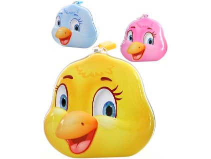 Pokladnička kuřátko set se 2 klíčky plechová kasička kov 3 barvy