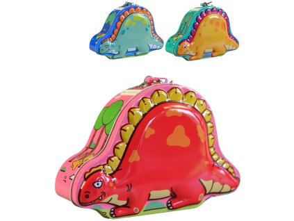 Pokladnička dinosaurus dětská kasička se zámkem a klíčky 3 druhy kov