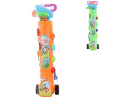 Golfový set dětský vozík se 3 holemi a 4 míčky 2 barvy plast