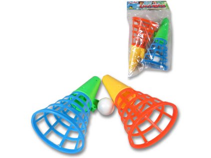 Hra catch ball set 2 vystřelovací košíčky s míčkem chytání míčků v sáčku