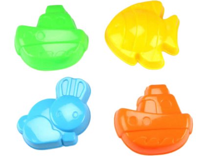 Formičky barevné set 4ks bábovičky zvířátka a dopravní prostředky na písek