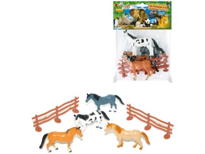 Koník plastový 4ks set s ohradou 2ks v sáčku