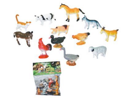 Zvířata domácí farma 4-6cm plastové figurky zvířátka set 12ks v sáčku