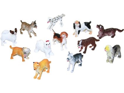 Psi různé rasy plastové figurky 4-5cm set 12ks v sáčku