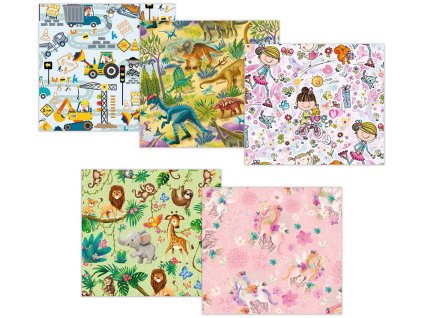 Balící dárkový papír set 2 archy 100x70cm dětské motivy role 5 druhů